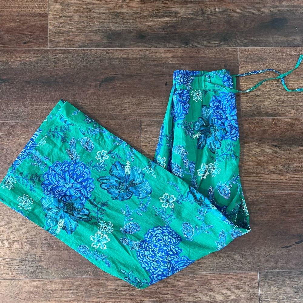Green Floral Wide-Leg Pants